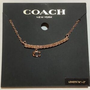 Coach Signature “C” Pave Bar Rose Gold Necklace New
